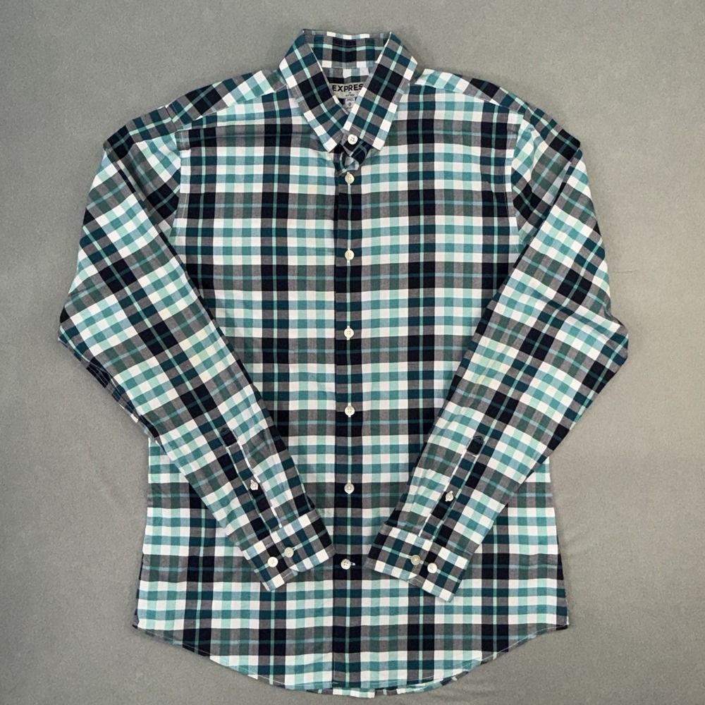Men's Express Fitted Long‎ Sleeve Plaid Button Up Shirt Multicolor Size M